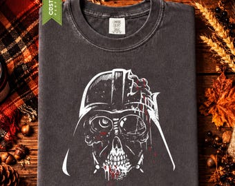 Camiseta Darth Vader Zumbi, Camiseta Comfort Colors® de Halloween, Estampa de Crânios e Caveiras
