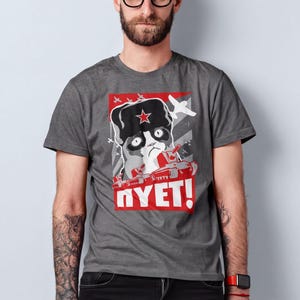 T-shirt Chat Russe Grognon, T-shirt Chat Mème Drôle NIET NOPE, T-shirt Sarcastique