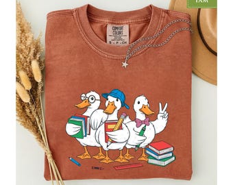 Comfort Colors® Funny Duck Goose Back to School T-Shirt, Cute Teacher Student First Day Classroom Tee Gift