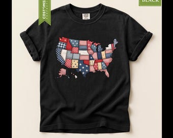 Comfort Colors® Patchwork USA Map Shirt, Stars Stripes Patriotic Tee
