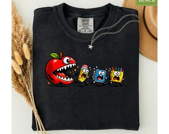 Comfort Colors® Funny Back to School T-shirt, Apple Monster Shirt, Teacher Student Classroom Graphic Tee