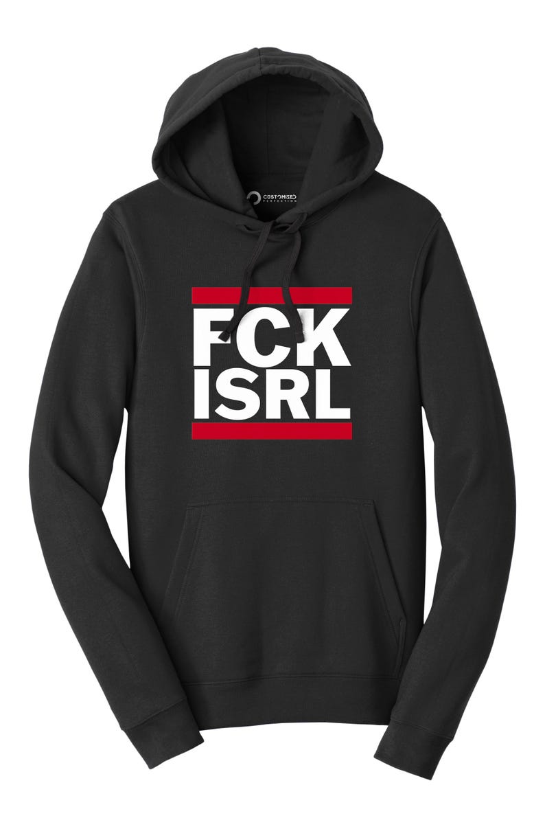 A black hoodie with a graphic design on it.