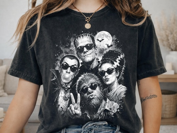 Comfort Colors® Frankenstein Bride Dracula Werewolf Mummy Graphic Tee, Classic Halloween Monsters Shirt, Vintage Apparel Gift