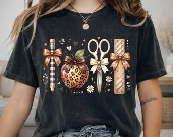 Back To School Shirt | Neutral Bow Teacher Hoodie | Leopard Plaid Gift