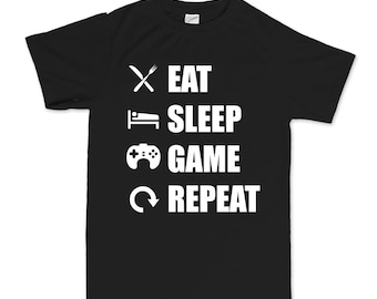 Mens Eat Sleep Game Repeat Funny Gamer Gaming T shirt Tee Top T-shirt