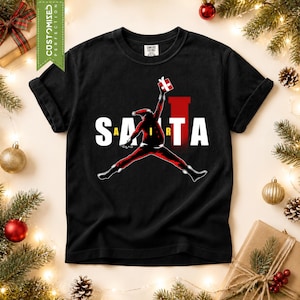 Weihnachtsmann-Basketball-T-Shirt mit Air-Santa-Motiv, schwarzes Weihnachtsmann-Shirt, passendes T-Shirt für Familien