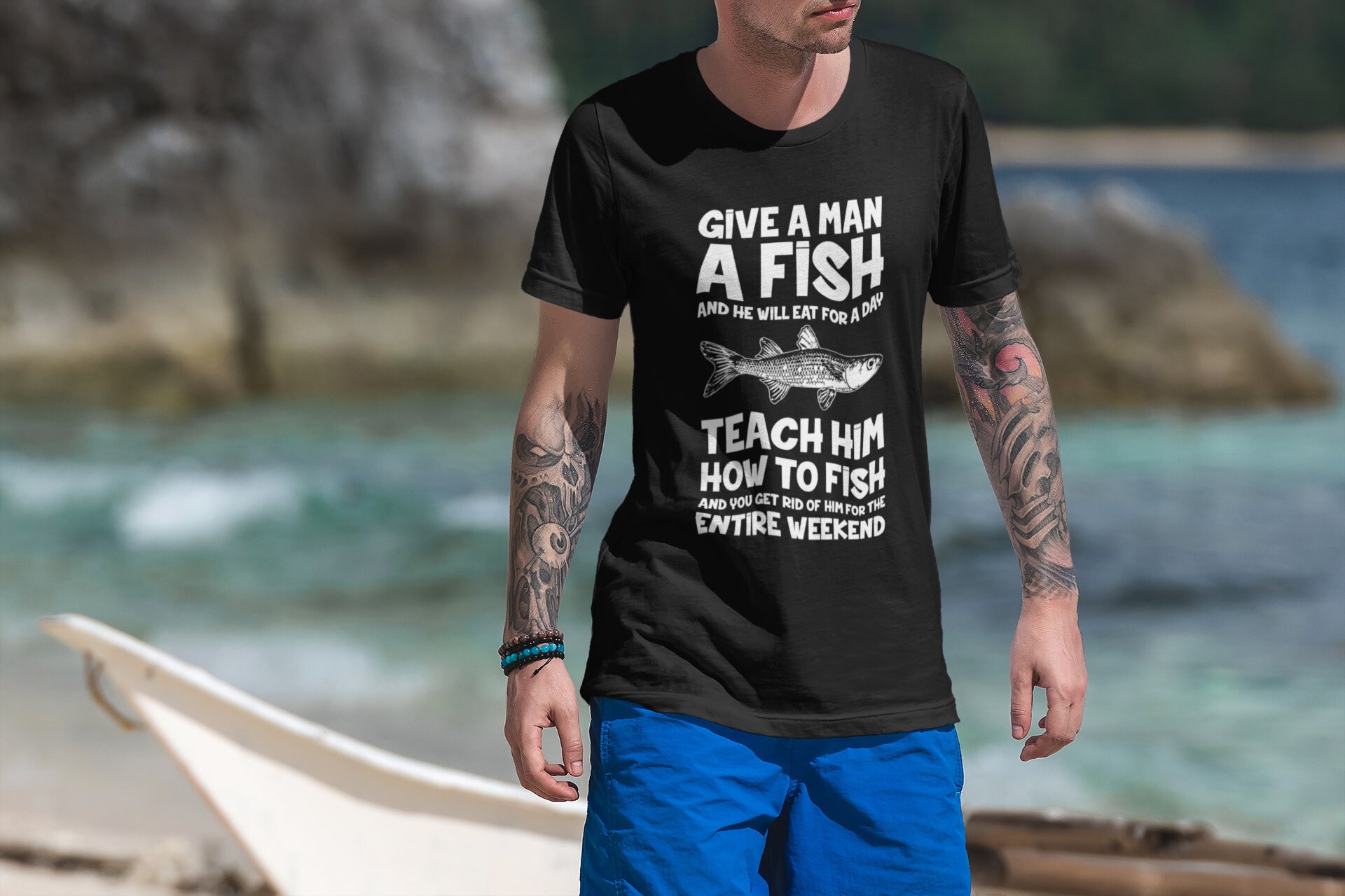 Give a Man a Fish Funny Mens Fishing Angler T-shirt -  Canada