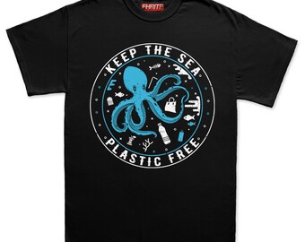 メンズ 海洋プラスチックフリー タコ抗議Tシャツ ティートップ Tシャツ