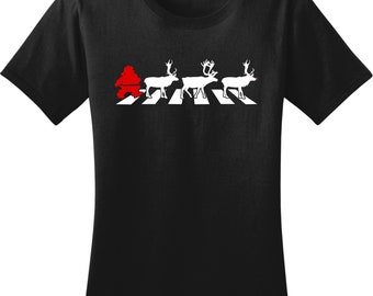 Funny Santa Road-shirt voor vrouwen, grappig kerstcadeau shirt, T-shirt herten kerstman, cool kerstman vakantieshirt, kerstman damesshirt