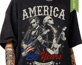Comfort Colors® Abraham Lincoln and George Washing Playing Guitar T-shirt, July 4th 250th Anniversary Tee, America 250 Celebration Tshirt