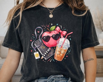 Comfort Colors® Preppy Apple Teacher Shirt, Back to School Tee, Iced Coffee Graphic, Cute Educator Gift