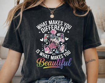Comfort Colors® Autism Awareness Shirt, Floral Puzzle Piece Tee, Neurodiversity Teacher Gift