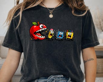 Funny Back to School Shirt, Apple Monster T-shirt, Teacher Student Classroom Graphic Tee