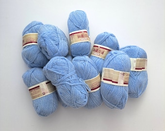 Sky Blue 100% Pure Wool Yarn - 8 Ply Worsted - 9 x 50g Balls/Skeins - Soft New Zealand Wool - Knitting, Crochet, Weaving, Tufting Latch Hook