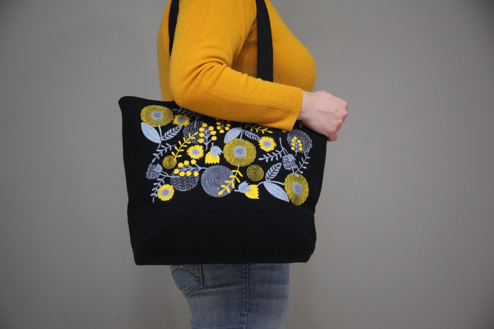 Canvas bag with Embroidery Tote Bag Woman Handbag Canvas Etsy