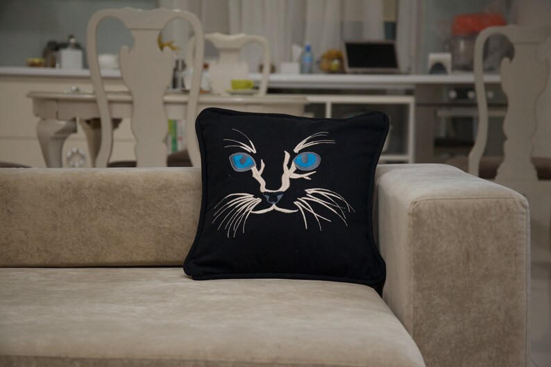 Cat Embroidered Pillowcase Cover Decorative Throw Decorative Etsy