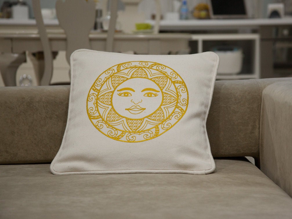 Sun Embroidered Pillow Cover Decorative Throw Pillowcase Etsy