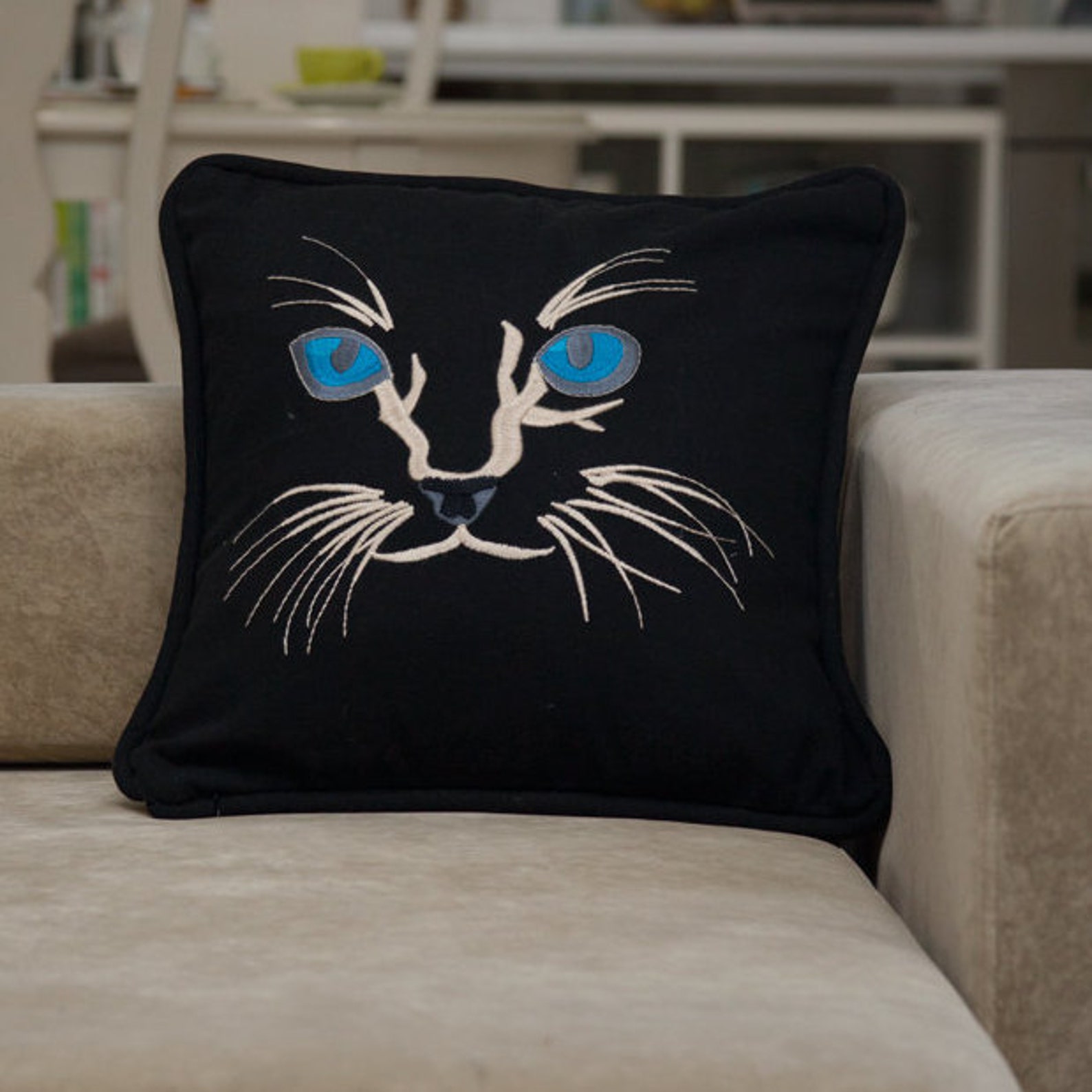 Cat Embroidered Pillowcase Cover Decorative Throw Decorative Etsy