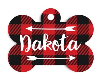 Buffalo Plaid Dog Tag, Red and Black Plaid Tribal Dog Tag, Tribal Dog Tag, Collar Tag for Dogs , Buffalo Plaid and Arrow Pet Id Tag, Pet Tag
