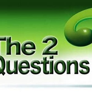 May include: A graphic with a gradient green background and the text "The 2 Questions" in dark green, stylized font. A large, 3D green question mark is on the right side of the image.