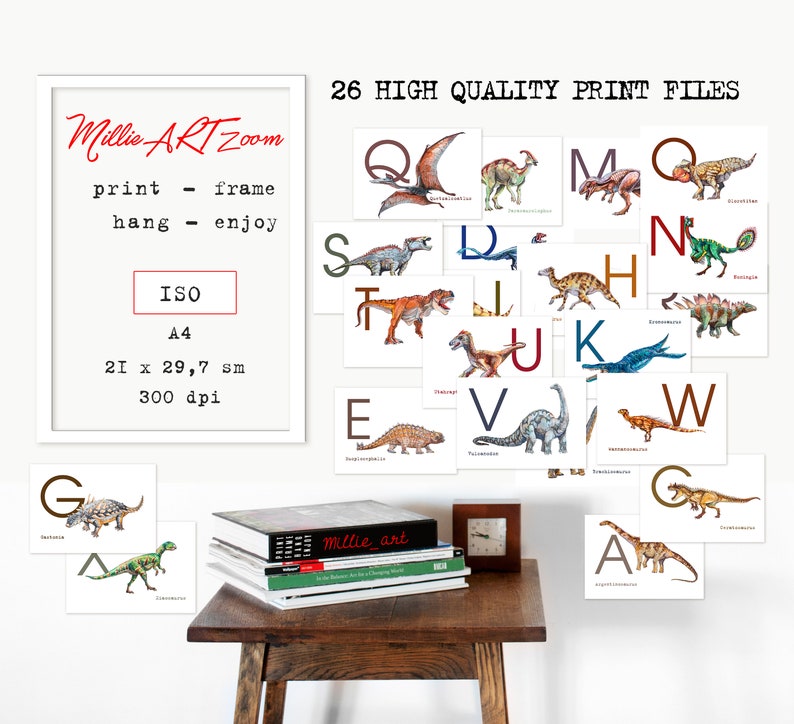 set of 26 alphabet letters dinosaur print educational