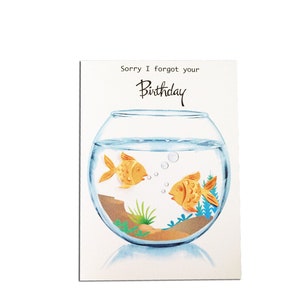 Cartão engraçado de aniversário atrasado de peixinho dourado - Peixe 3D, Aniversário atrasado, Cartão de peixe peixinho dourado