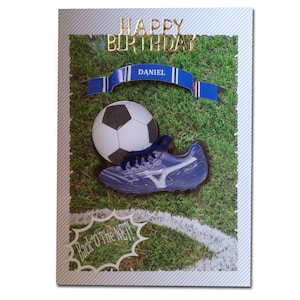 Mens Boys Football soccer Birthday Card - Personalised with Team colours - Decoupage