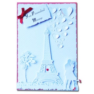 Tarjeta personalizada 3D con temática romántica de la Torre Eiffel de París - SAN VALENTÍN - Aniversario