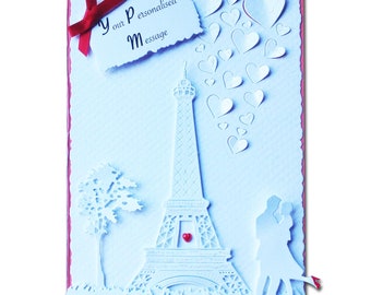 Personalised 3D Eiffel Tower Romantic Paris themed card- VALENTINE  - Anniversary