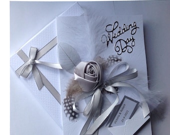 Carte de mariage bouton de rose en satin de luxe - Boîte ou enveloppe en option - Mariage élégant - Célébration de mariage personnalisée - Jour spécial