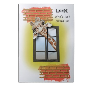 Carte drôle de nouvelle maison - Girafe humoristique 3D - Carte d'emménagement - Bienvenue dans une nouvelle maison