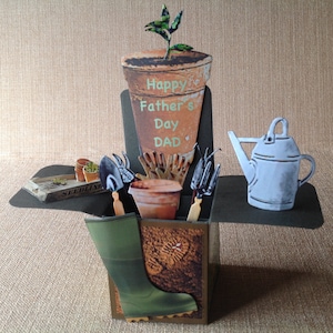 Carte pop-up sur le thème du jardin - Personnalisée - Fête des Pères - Anniversaire - Outils de jardinage - Plantes