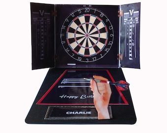 Carte d'anniversaire D3 personnalisée cible de fléchettes - Fête des pères - Carte pour homme - Fléchettes à l'Oche - Bullseye - Score 180