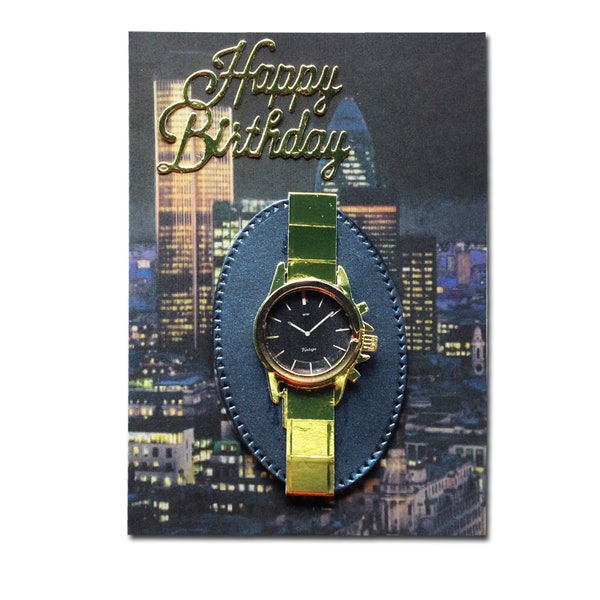 Gold Watch Men's 3D Birthday card - Handcrafted
