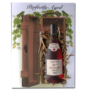 Cartão de comemoração de garrafa de vinho incomum - Cartão de aniversário personalizado - Aniversário histórico