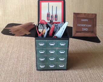 DIY themed pop up card - Personalised Dad - Birthday - Father's day - Handyman card - woodworking tools