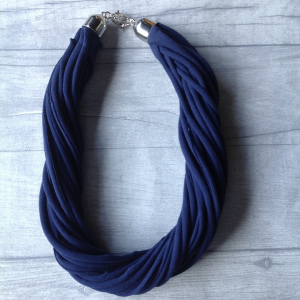 Navy t-shirt fabric necklace - Alternative casual necklace