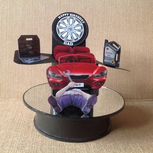 Carte d'anniversaire POP-UP sur le thème du mécanicien automobile - Personnalisée - Fête des pères - Passionné de voitures - Mécanicien bricoleur
