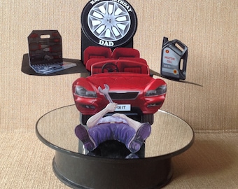 Carte d'anniversaire POP-UP sur le thème du mécanicien automobile - Personnalisée - Fête des pères - Passionné de voitures - Mécanicien bricoleur