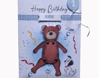 Moving animated Teddy Bear 3D card -  Personalised Children's card