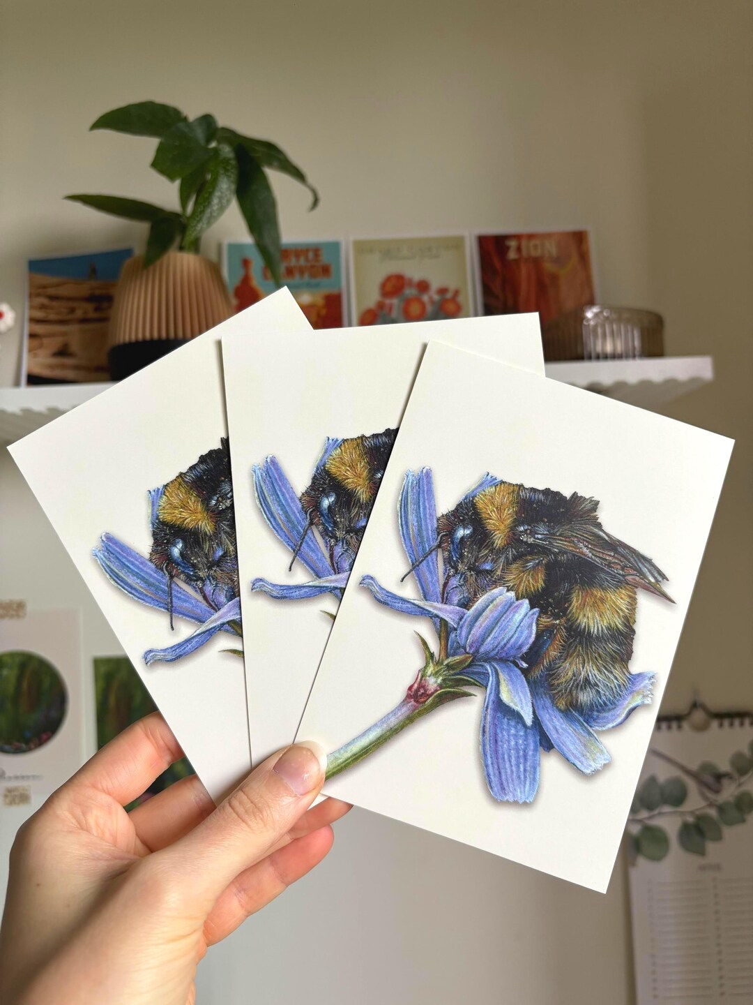 Bumblebee Postcard on Offwhite Paper - Etsy