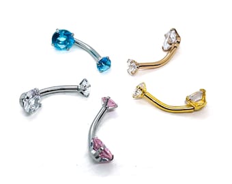 Coloured Belly Bar 316L Surgical Steel Navel Double Crystal Cubic Zirconia
