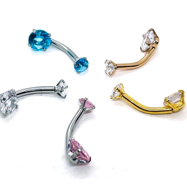 Coloured Belly Bar 316L Surgical Steel Navel Double Crystal Cubic Zirconia