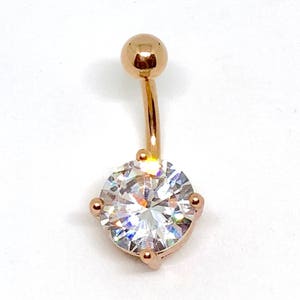 TT Rose Gold Plated Long Dangle Belly Ring With Pink CZ - 316L Surgical Steel Navel Piercing 3 thumbnail image