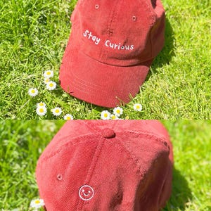 Vintage Corduroy Baseball Cap: Embroidered &quot;Stay Curious&quot; with back design