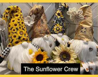 Meet Sundown, Sonny Boy, Sunnyside,  Sunset sunflower gnomes!