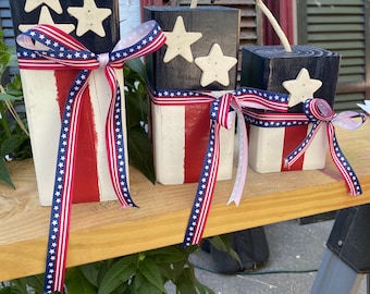 Patriotic decor for Memorial Day & July 4th wood fireworks  handmade country primitive