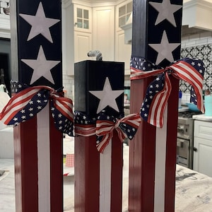 Primitive Patriotic Wood Block Decor, Americana, Set of 3