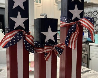 Primitiv patriotisk träklossdekor, Americana, set om 3