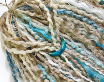 Blue lagoon - spiral dreads and braids, very soft an flexible, decorated with handmade ceramic beads, long natural styled dreadlocks.